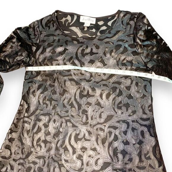 Joseph Ribkoff Vintage Mesh Faux Leather Appliqué Black Mini Swing Dress Size 8 - Picture 10 of 11